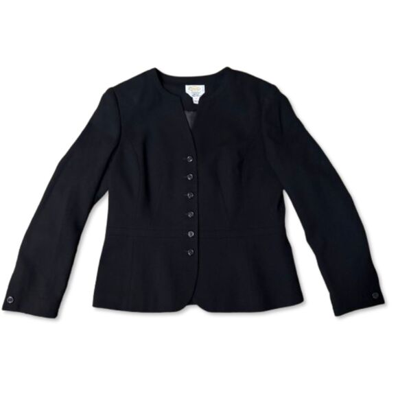 Women's Talbots Black Wool Button Up Blazer Size 14 - Picture 1 of 9